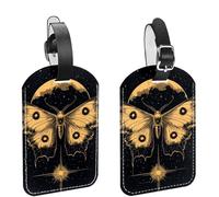 Etichette per bagagli in pelle, confezione da 2, con luna mistica e magica e farfalla dorata, etichette identificative per borse in pelle, etichette identificative per bagagli, articoli essenziali da