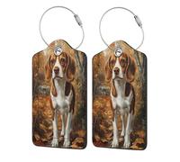 Etichette per bagagli in pelle marrone Beagle in bosco per valigie, confezione da 2 etichette per bagagli con patta per la privacy, etichetta identificativa con nome e anello in metallo, per donne e