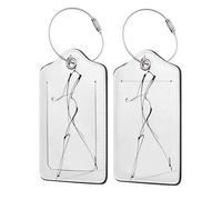 Etichette per bagagli in pelle minimalista, con schizzo artistico che cammina a piedi con figura umana, confezione da 2 etichette per bagagli in pelle con patta per la privacy, etichetta