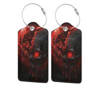 Etichette per bagagli in pelle nera e rossa con motivo a teschio, cuore, morte e arte astratta scura con copertura per la privacy - Porta badge in acciaio inossidabile per valigia, borsa da viaggio e