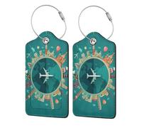 Etichette per bagagli in pelle per valigie - Around The Planet, etichette identificative per valigie, etichette identificative per nome, borsa da viaggio per accessori per bagagli con anello in