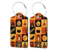 Etichette per bagagli in pelle per valigie - Banner di Halloween Simboli Valigie Etichette Identificatori per valigie, Etichette ID Nome Borsa da viaggio per accessori per bagagli con anello in