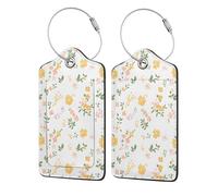 Etichette per bagagli in pelle PU per valigie, etichetta gialla con frammenti floreali con anello in acciaio inossidabile, etichetta identificativa per la privacy, per donne e uomini