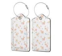 Etichette per bagagli in pelle PU per valigie, giallo e rosa, con frammenti floreali, con anello in acciaio inossidabile, etichetta identificativa per la privacy, per donne e uomini