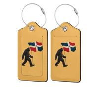 Etichette per bagagli in pelle raffiguranti Bigfoot e la bandiera della Repubblica Dominicana, etichette resistenti per valigie, etichette impermeabili per bagagli da viaggio, graziosi accessori da vi