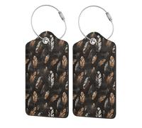 Etichette per bagagli in piuma bianca e marrone, etichette identificative per valigie in pelle, etichetta identificativa per la privacy, articoli essenziali da viaggio 1