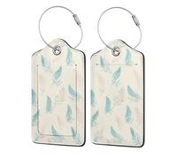 Etichette per bagagli in piuma blu beige, etichette identificative per valigie in pelle, etichetta identificativa per la privacy, articoli essenziali da viaggio, 2 pezzi