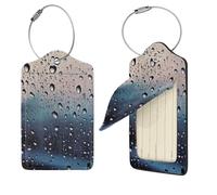 Etichette per bagagli in vetro con gocce di pioggia su vetro, etichette da viaggio in pelle PU con retro completo per la privacy, etichette per nome, etichette personalizzate per borse, etichette per