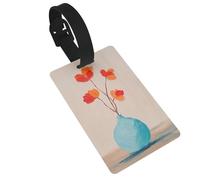 Etichette per bagagli minimaliste con fiore rosso in un vaso, etichetta identificativa per valigie, ideale per viaggi e zaini da crociera