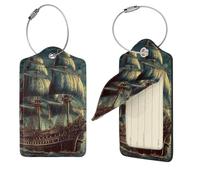 Etichette per bagagli nautiche vintage a vela pirata nave pirata 4 pezzi per valigie impermeabili in pelle etichette per la privacy con nome ID e etichette per bagagli con anello in metallo, per donne