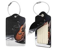 Etichette per bagagli per strumenti musicali e chitarra, 1 etichetta da viaggio in pelle PU con retro completo per la privacy, etichette per nome personalizzate per borse, etichette per valigie con