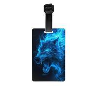 Etichette per bagagli per valigie, blu ghiaccio con lupo di fuoco, etichette identificative per bagagli, etichette per valigie, etichette essenziali da viaggio