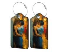 Etichette per bagagli per valigie con due amanti femminili che abbracciano il vicolo oscuro, confezione da 2 etichette per bagagli in pelle con patta per la privacy, etichetta identificativa con nome