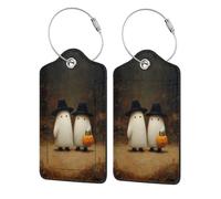 Etichette per bagagli per valigie, con due simpatici fantasmi bianchi nel bosco, confezione da 2 etichette per bagagli in pelle con patta per la privacy, etichetta identificativa con nome e anello in