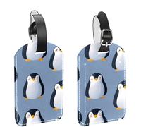 Etichette per bagagli per valigie, con grazioso pinguino animale, senza cuciture, confezione da 2, in pelle, con patta per la privacy e etichetta identificativa con nome, per donne e uomini, da