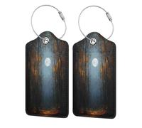 Etichette per bagagli per valigie con luna piena nel bosco autunnale, confezione da 2 etichette per bagagli in pelle con patta per la privacy, etichetta identificativa con nome e anello in metallo