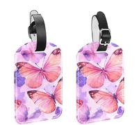 etichette per bagagli per valigie, etichette da viaggio in pelle PU con farfalle rosa e lilla senza cuciture ad, etichette identificative con nome, protezione della privacy per oggetti essenziali da