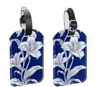 etichette per bagagli per valigie, giglio reale argento su sfondo blu, etichette da viaggio in pelle PU, etichette identificative con nome, protezione della privacy per oggetti essenziali da viaggio,