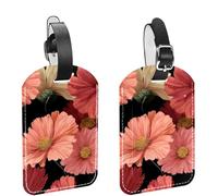 Etichette per bagagli per valigie, motivo senza cuciture con fiori rosa, confezione da 2 identificatori per bagagli in pelle con patta per la privacy e etichetta identificativa con nome, per donne e