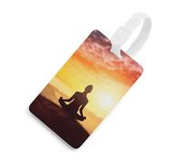 Etichette per bagagli per yoga e meditazione, porta carte per bagagli per valigie con scudo per la privacy, borsa da viaggio con nome, etichetta identificativa per uomini e donne, zaino, stile bianco