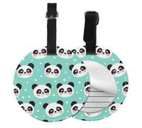 Etichette per bagagli personalizzate con passanti in PVC spesso, richiudibili con faccia di panda kawaii a pois verde foglia di tè verde menta etichette per valigie per navi da crociera