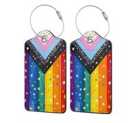 Etichette per bagagli Rainbow Gay Pride per valigie Etichette per bagagli Pride Progress Etichetta identificativa LGBT in pelle per valigia con anello in acciaio inossidabile 2 pezzi