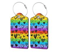 Etichette per bagagli Rainbow Gay Pride per valigie Etichette per bagagli Rainbow Progress Heart Etichetta identificativa LGBT in pelle per valigia con anello in acciaio inossidabile 4 pezzi