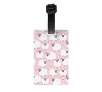 Etichette per bagagli resistenti con pecore bianche su sfondo rosa, per valigie/borse da viaggio, etichette per valigie per una facile identificazione dei bagagli (taglia unica)
