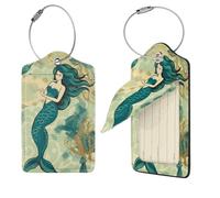 Etichette per bagagli retrò a forma di sirena per valigie, etichette da viaggio in pelle PU con retro completo per la privacy, etichette per nome, etichette personalizzate per borse, etichette per