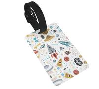 Etichette per bagagli stampate con razzi dei cartoni animati con cinturino da polso, etichetta identificativa per valigie, elementi essenziali da viaggio in aereo