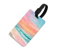 Etichette per bagagli, valigie e bagagli, morbide, color pastello con onde del mare, rosa, tramonto e cielo