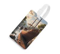 Etichette per bagagli vintage con scena di barche a vela per valigie, etichette da viaggio con carta d'identità, in TPU, etichette personalizzate per valigie per donne e uomini, accessori da viaggio