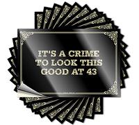 Etichette per bottiglia d'acqua impermeabili autoadesive e laminate con rock band - It's a Crime to Look This Good At 43 for Little Man Cave | Segnaletica per bar di casa (12 x 18 cm, 6 pezzi)
