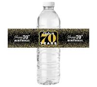 Etichette per bottiglie Happy 70th Birthday Adesivi Cheers to 70 Years Party Wine Bottle Wrappers 70 Birthday Anniversary Famliy Party Lables Favor Decoration Supplies Impermeabile Nero Oro 32 Adesivi