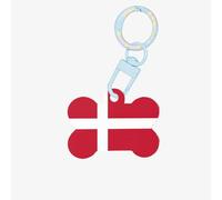 Etichette per cani con stampa bandiera danese portachiavi acrilico a forma di osso di cane etichette modello double face per cani e gatti, M, Acrilico