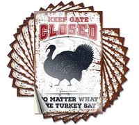Etichette per esterni e decorazioni da parete vintage Keep Gate Closed No Matter What The Turkey Say Insegne a lunga durata per casa bar divertenti (12 x 18 cm, 2 pezzi)