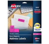 Etichette per indirizzi stampabili Avery con Sure Feed, 1"""""""" x 2-5/8"""""""" Neon Magenta, 750 etichette postali vuote (5970)