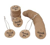 Etichette per Regali, Grazie Tag con Scritta Thank you, 200 Pezzi Carta Kraft Etichette Rotonde da 4,0cm per Natalizi Matrimoni Baby Shower, con Cordoncino in Iuta Marrone