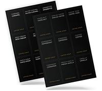 Etichette per sciroppo di caffè per caramello, vaniglia, moka, caffè classico, caffè espresso cioccolato, menta adesivi pre-stampati, impermeabile e resistente all'olio (nero)