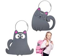 Etichette per Valigie Aereo, 2 pz Carino Gatto Grigio Valigia PVC Tag con Nome Indirizzo Tel Card Tag bagagli impermeabili per la scuola di viaggio