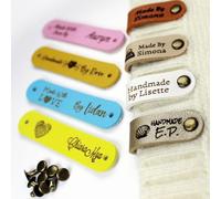 Etichette Personalizzate Da 2,52x0,51 Pollici For Lavori A Maglia E Uncinetto, Etichette In Similpelle Personalizzate For Articoli Fatti A Mano Con Logo, Lavori A Maglia E Uncinetto Con Rivetti(S1)