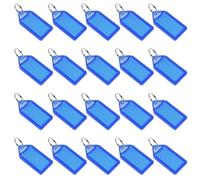 Etichette portachiavi in plastica con anello, blu, 20 pezzi, 55x28mm | Finestra trasparente per inserto di carta sostituibile (37x22mm). Anello per chiavi, bagagli e oggetti personali.(Blue)