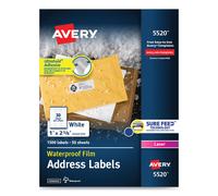 Etichette postali impermeabili Avery 5520, 1 pollice x 2-5/8 pollici, 1500 pezzi