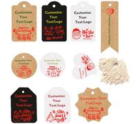 Etichette regalo personalizzate di buon Natale con la stringa personalizzata il tuo logo rotondo/quadrato/cuore piccola carta albero di Natale Design Hangtag decorazione del partito