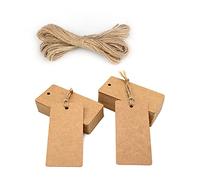 Etichette Rettangolari Regalo in Carta Kraft Tag Cartoncino, 9x4,5CM, 100 pezzi e Spago di Iuta, per Natale Compleanno Bomboniere Artigianato (Marrone)