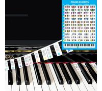 Etichette rimovibili per tastiera di pianoforte con poster con tabella degli accordi per pianoforte, guida riutilizzabile alle note di pianoforte
