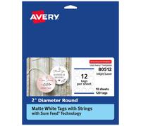 Etichette rotonde Avery con tecnologia Sure Feed, diametro 2"""", bianche opache, 120 etichette rotonde con cordini, stampabili fino al bordo con l
