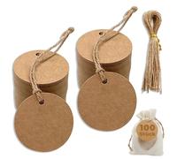 Etichette rotonde da regalo in carta kraft, 5 cm, 100 etichette da appendere e filo di iuta, per artigianato, matrimoni, Natale, confezioni regalo, etichette a scelta, cartellini dei prezzi (marrone)