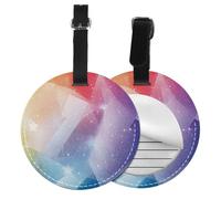 Etichette rotonde per bagagli con stampa arcobaleno, etichette in pelle per bagagli con nome, identificativo e copertura per la privacy, per borse e valigie da viaggio.