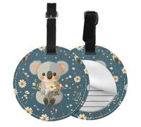 Etichette rotonde per bagagli con stampa di koala, in pelle, con nome, identificativo e copertura per la privacy, per borse e valigie da viaggio.